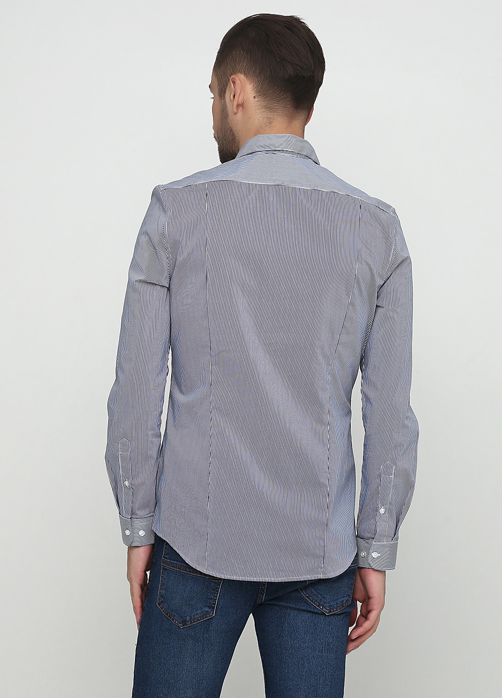 Темно-синяя кэжуал рубашка в полоску H&M с длинным рукавом