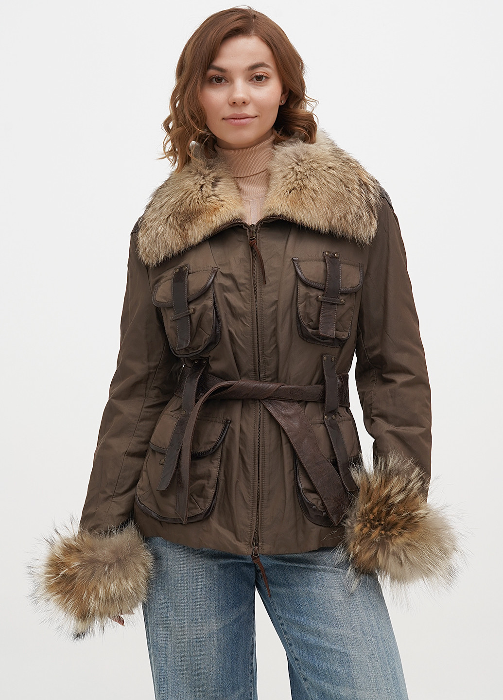 Оливковая (хаки) демисезонная куртка Vera Pelle