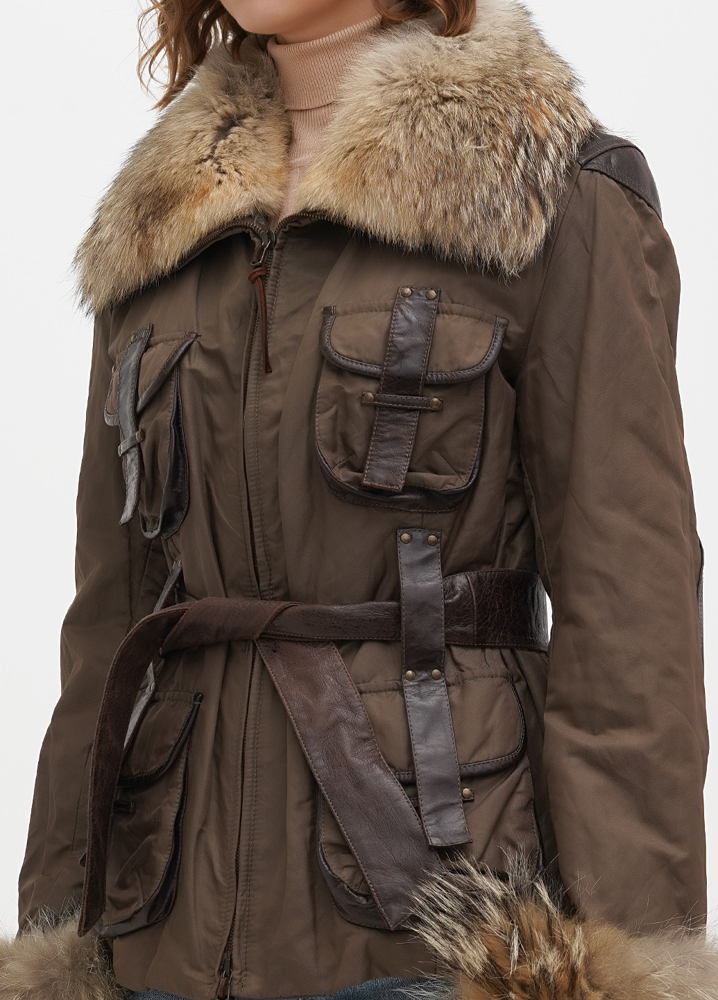 Оливковая (хаки) демисезонная куртка Vera Pelle