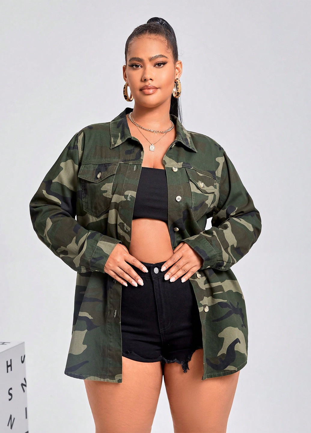 Темно-зеленая кэжуал рубашка камуфляжная SHEIN