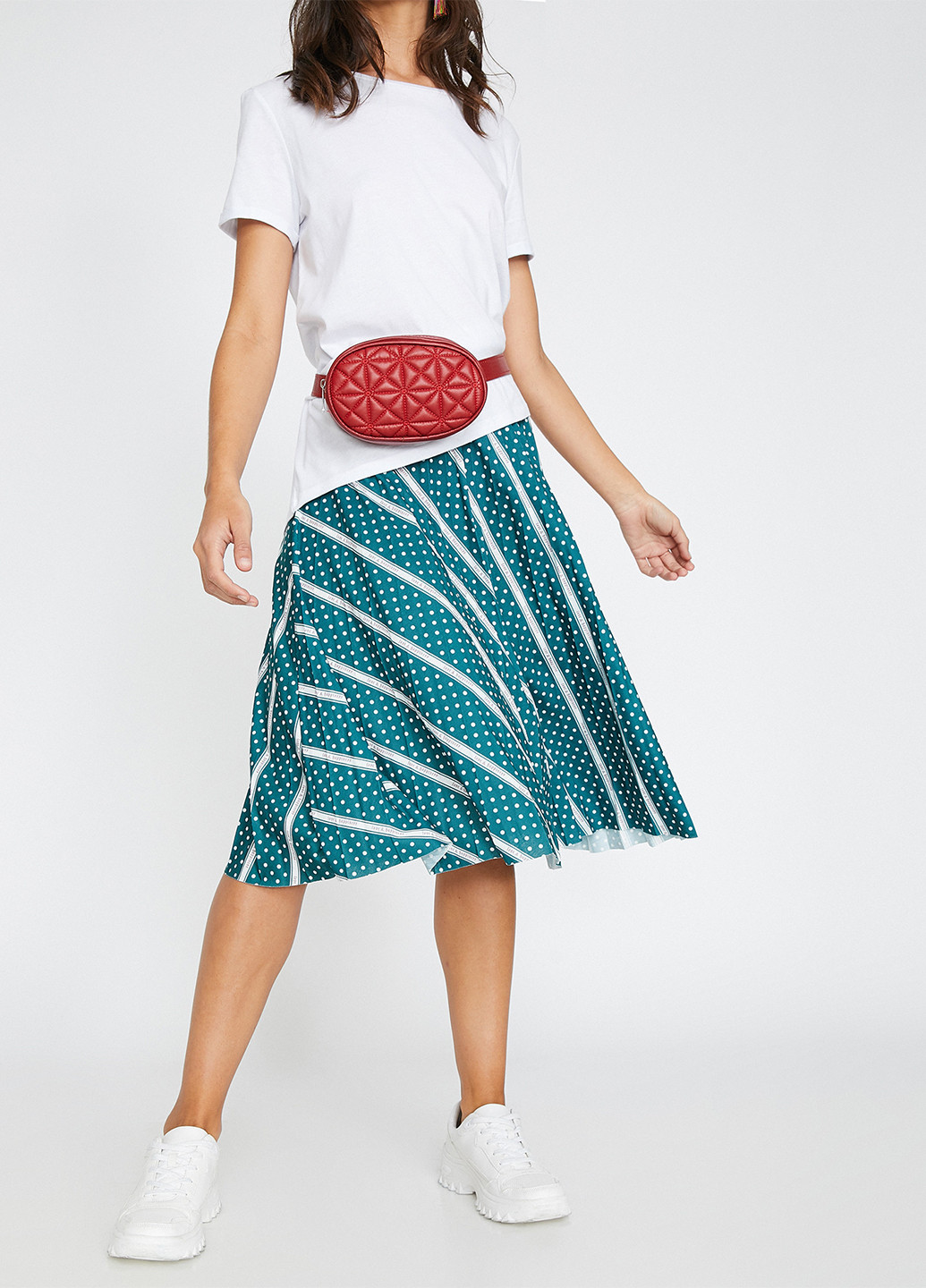 Бирюзовая кэжуал с абстрактным узором юбка KOTON плиссе, клешированная