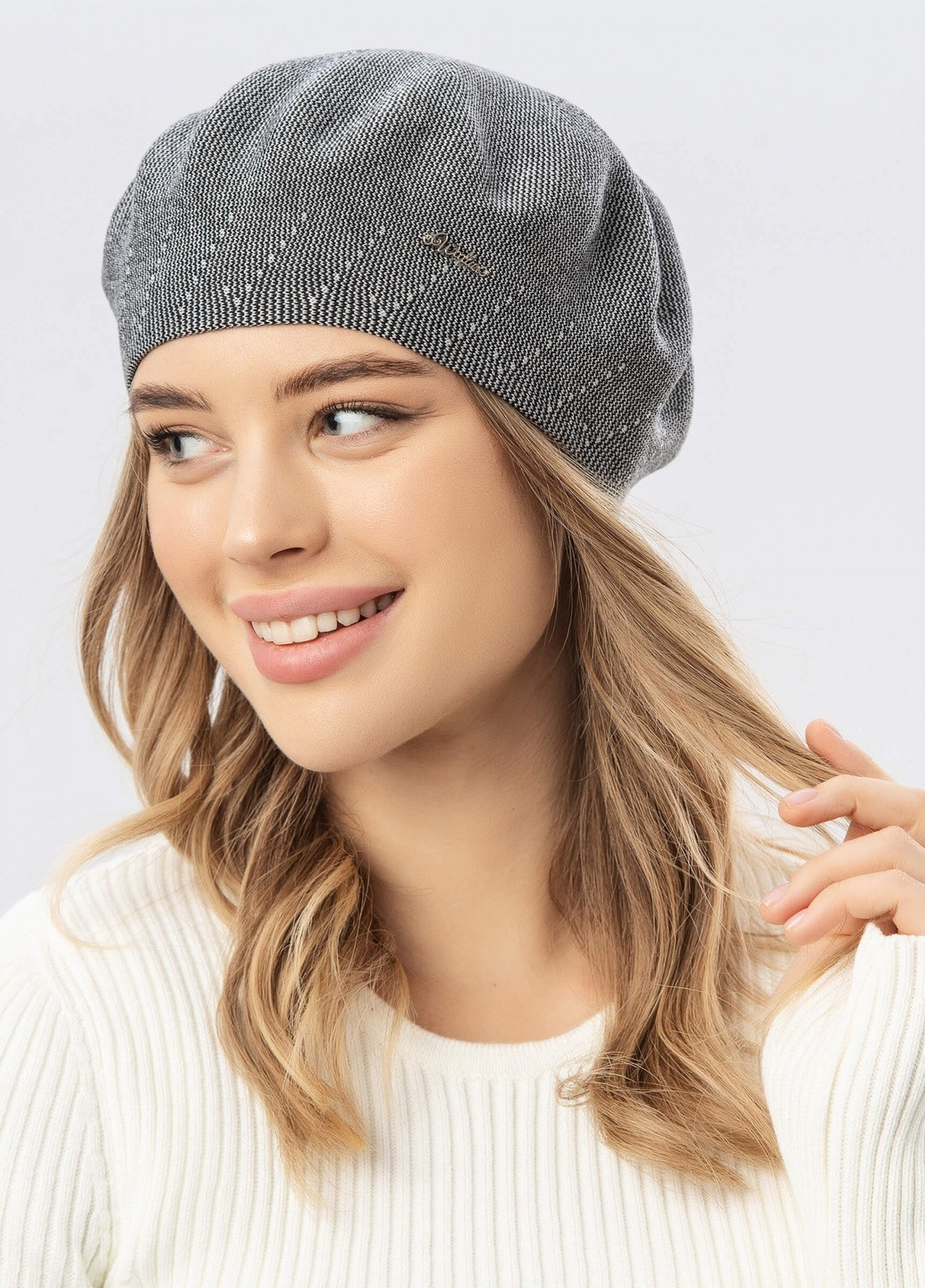 Берет двойной стрейчевый женский -110 56см-58см Черно-серый меланж W-Luxury 9289SY15 (254046190)