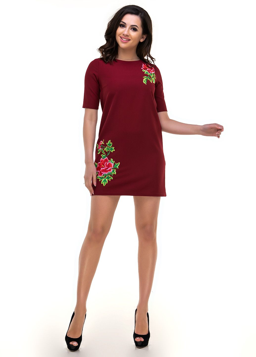 Бордовое кэжуал платье Ravol с цветочным принтом