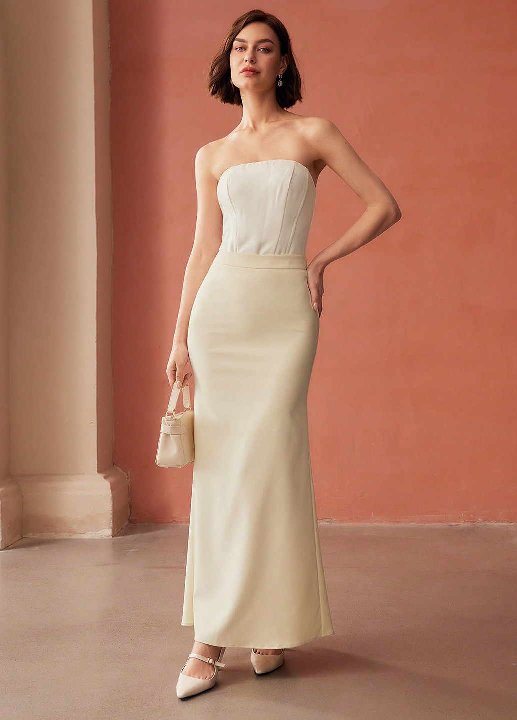 Светло-бежевая кэжуал однотонная юбка SHEIN годе