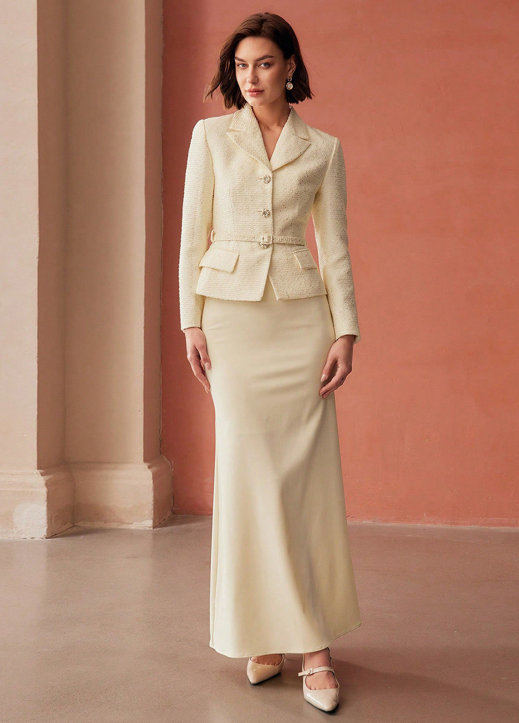 Светло-бежевая кэжуал однотонная юбка SHEIN годе