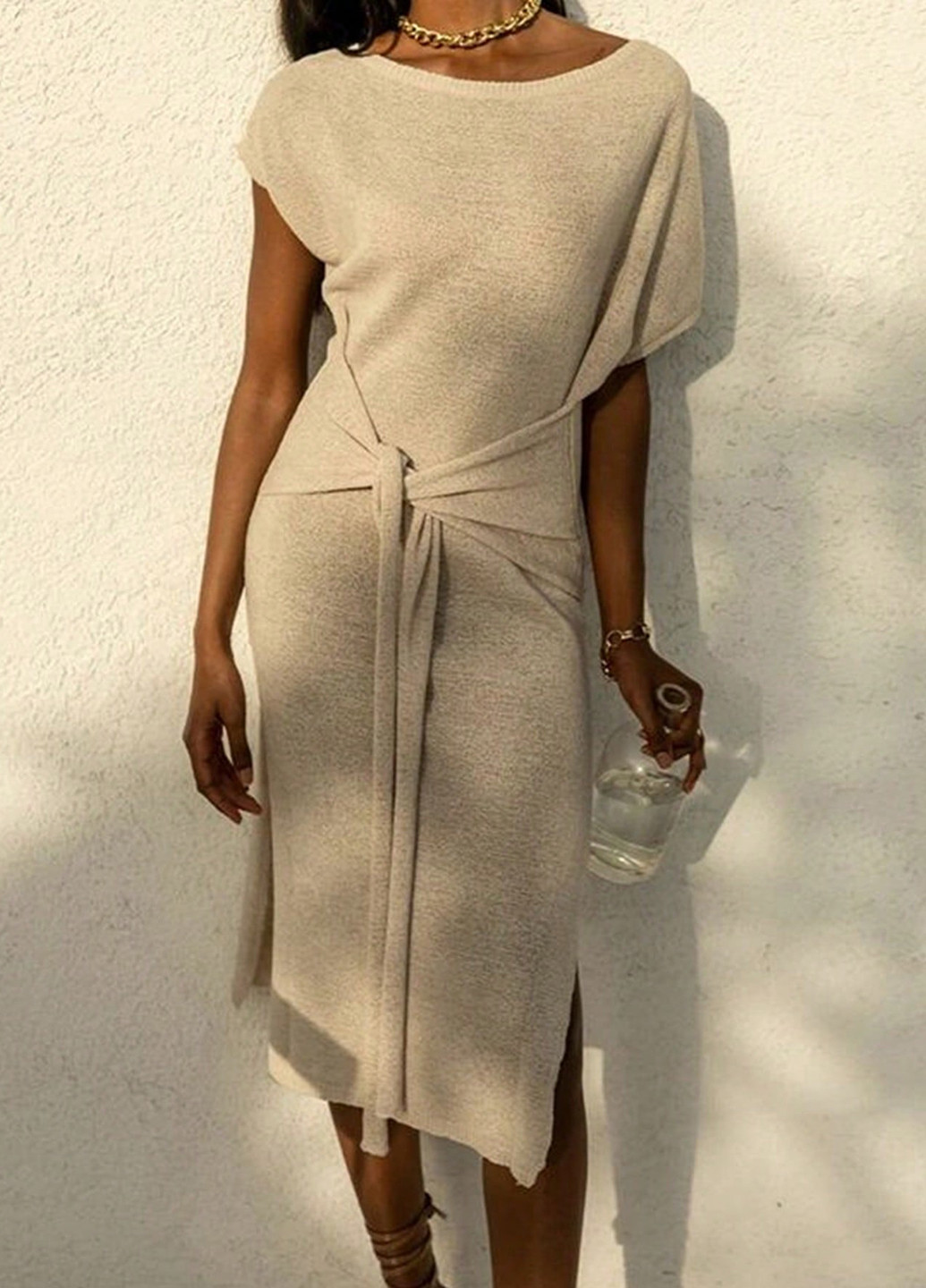 Бежевое кэжуал платье SHEIN однотонное