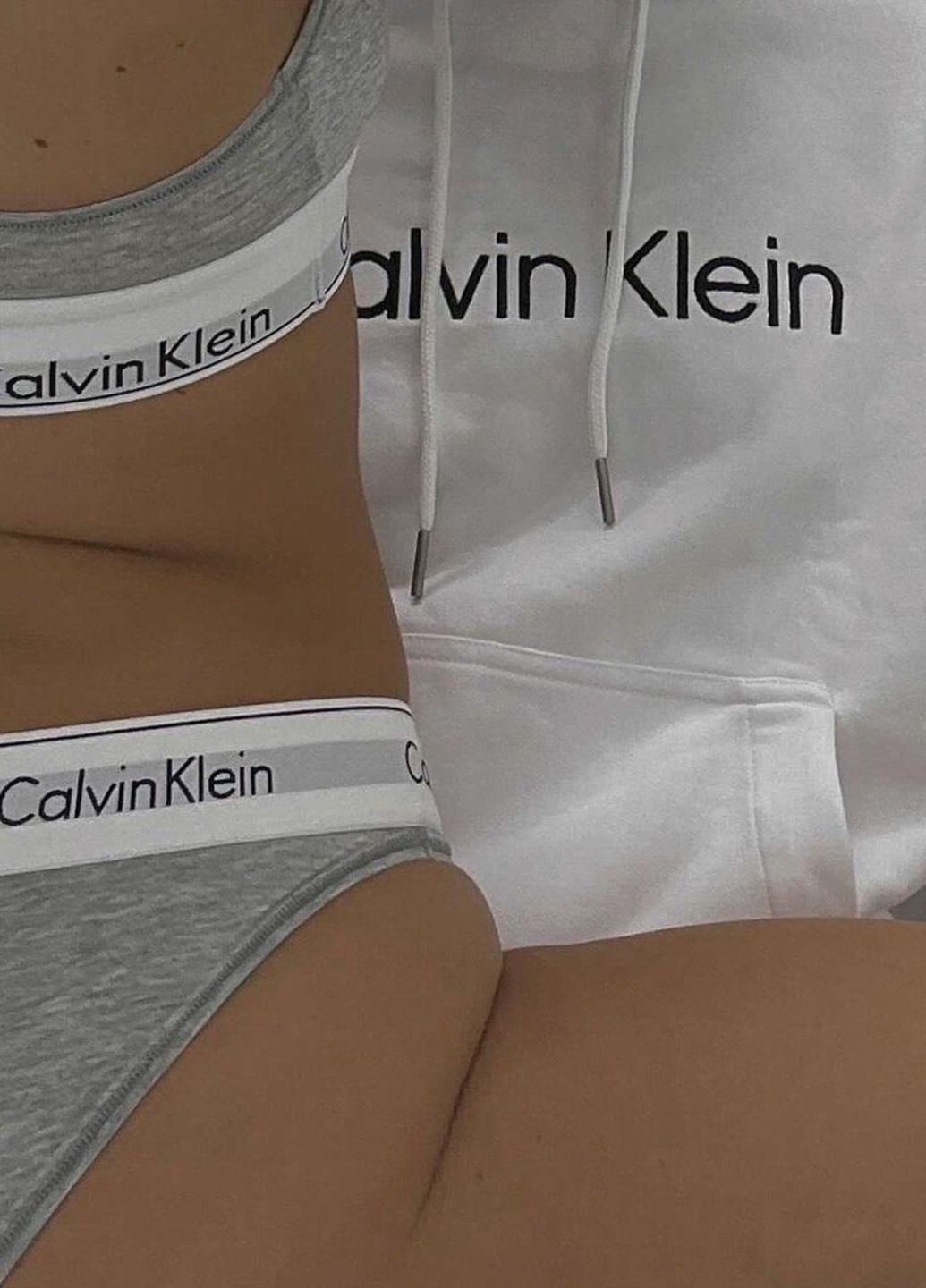 Серый топ бюстгальтер Calvin Klein без косточек трикотаж, хлопок