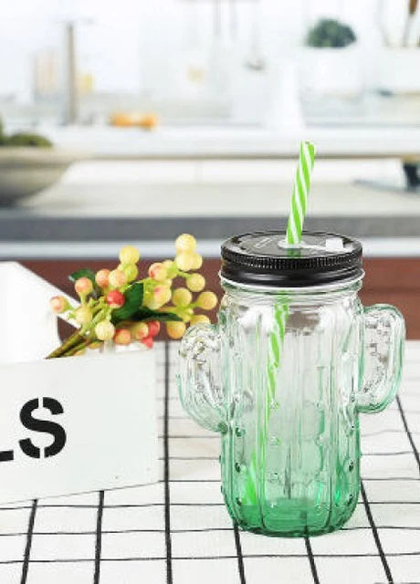 Кружка банка Кактус Mason Jar, 350 мл, зелёная, 2 крышки More (253888706)