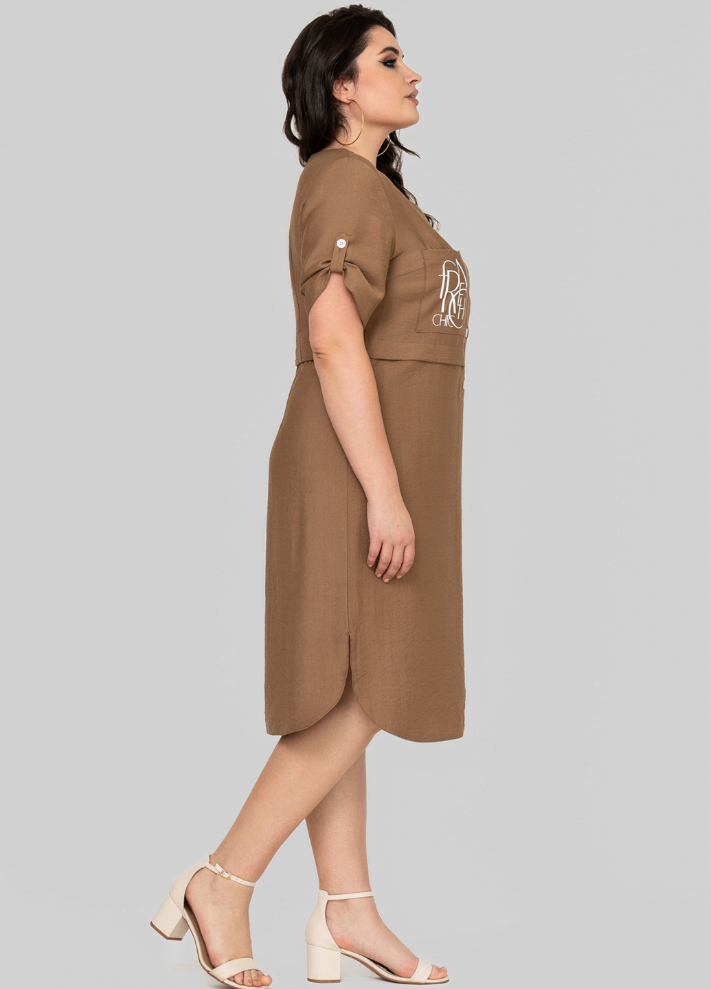 Коричневое кэжуал платье а-силуэт A'll Posa с надписью