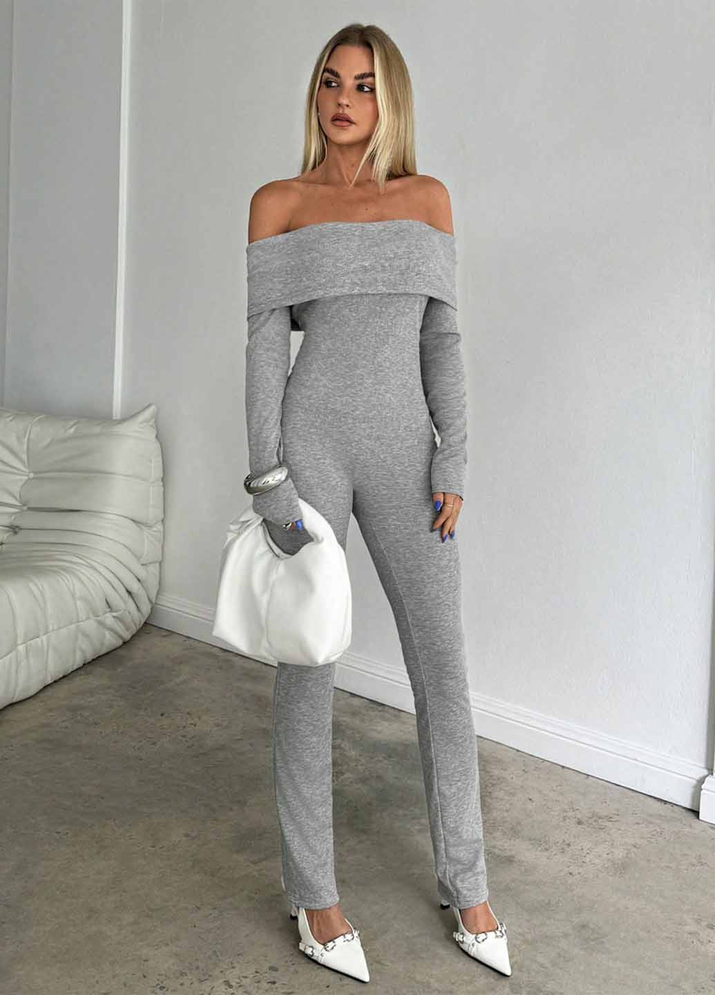 Комбінезон SHEIN комбінезон-брюки меланж сірий кежуал поліестер