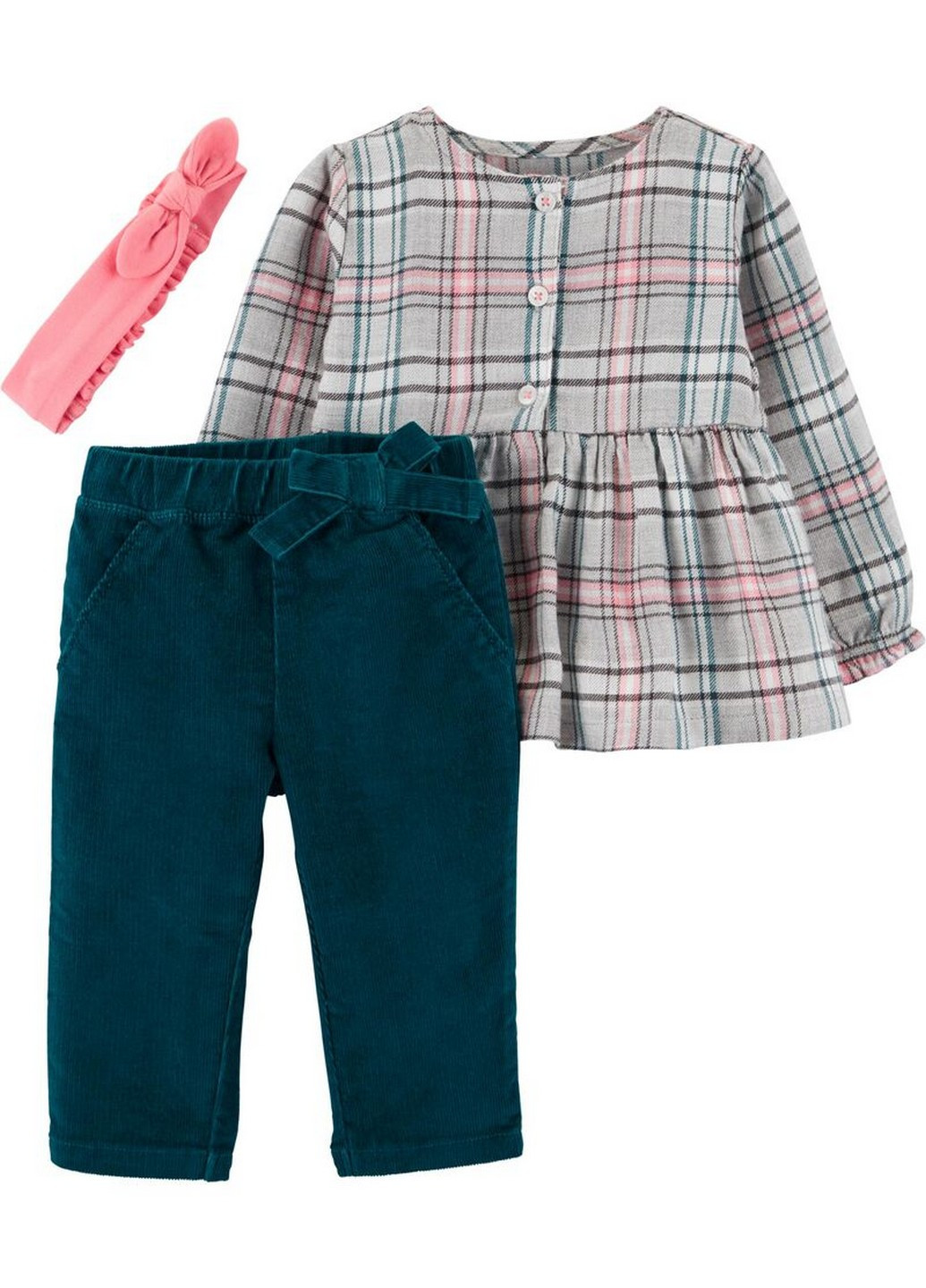 Рожевий демісезонний комплект (штани + штани + пов`язка) Carter's