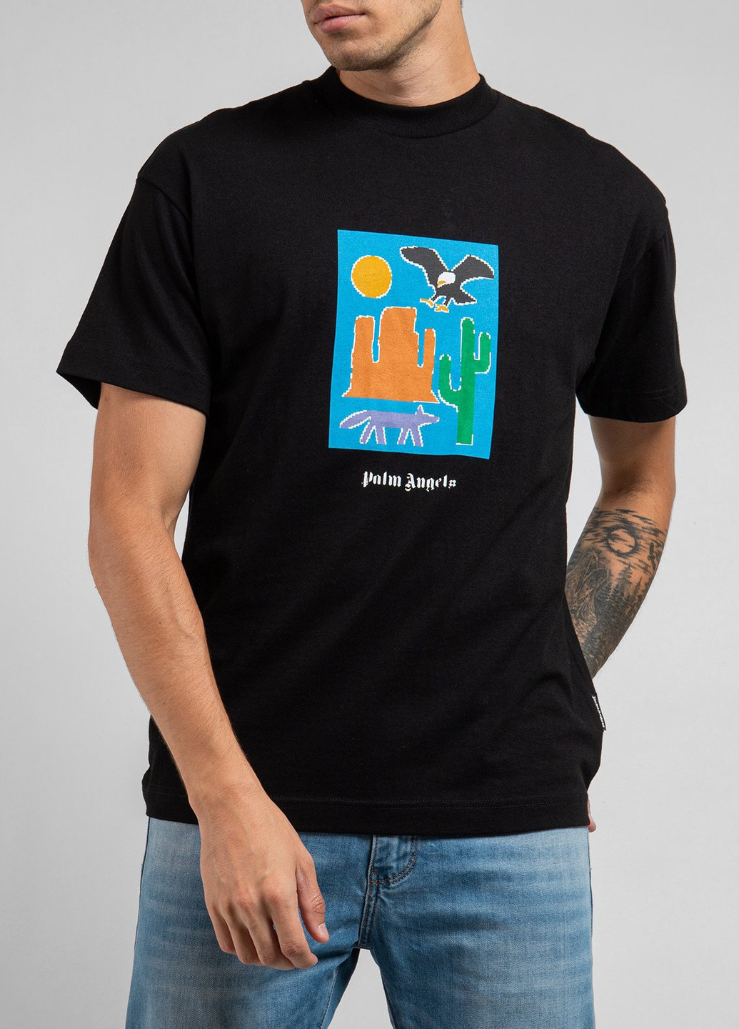 Черная черная футболка с принтом Palm Angels