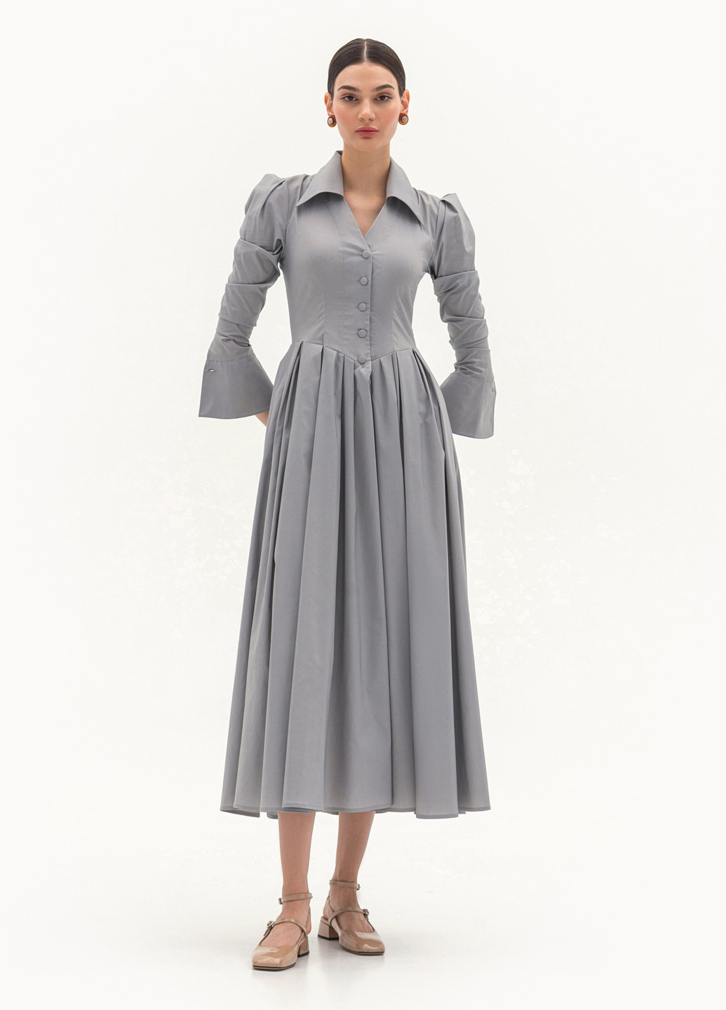 Серо-голубое кэжуал платье клеш BGL однотонное