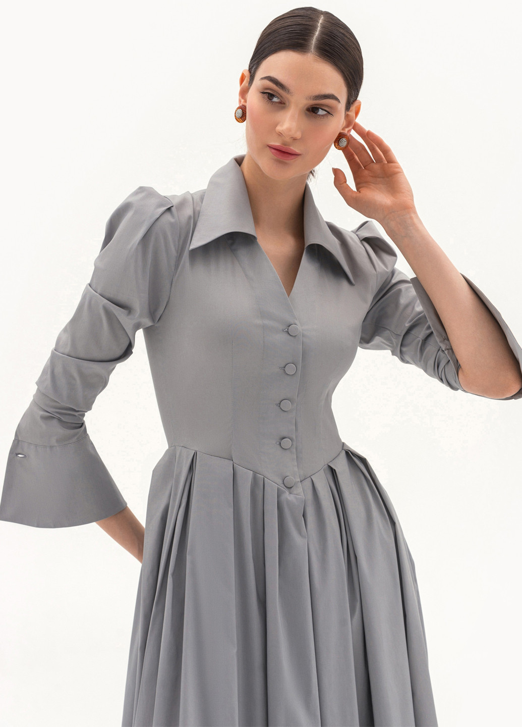 Серо-голубое кэжуал платье клеш BGL однотонное