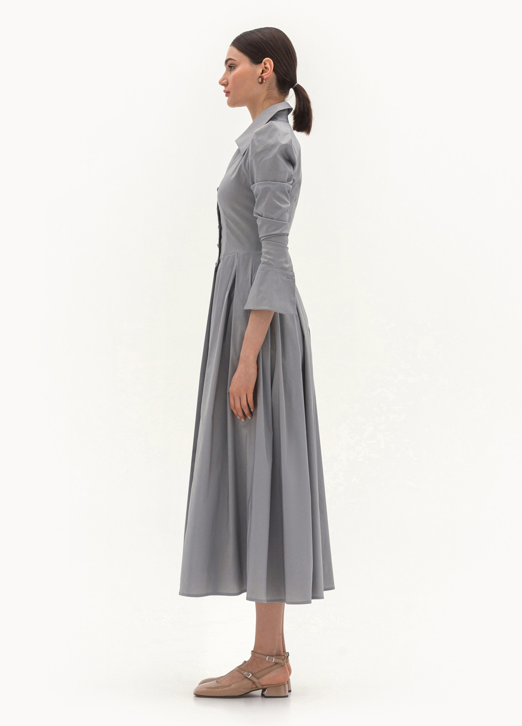 Серо-голубое кэжуал платье клеш BGL однотонное