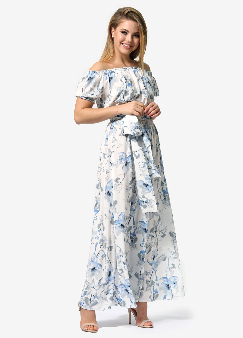 Голубое кэжуал платье клеш Lila Kass с цветочным принтом