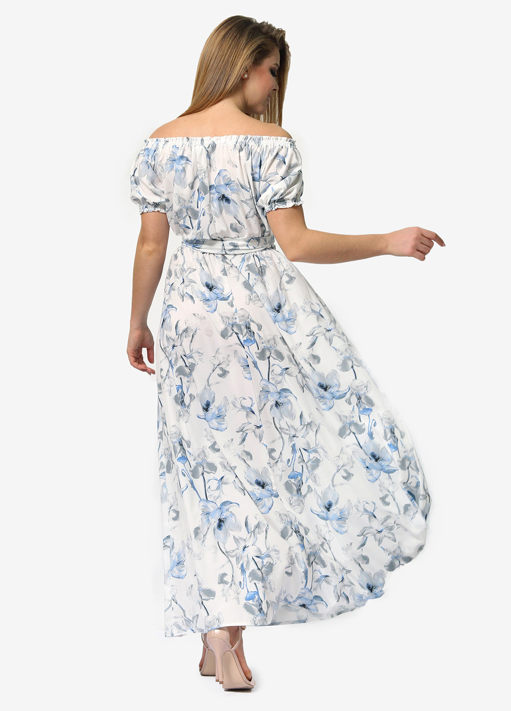 Голубое кэжуал платье клеш Lila Kass с цветочным принтом