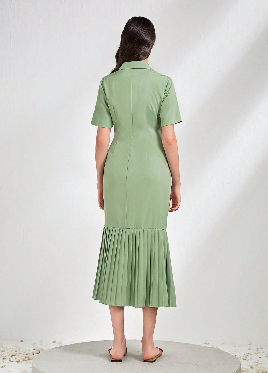 Сіро-зелена ділова сукня на запах, годе SHEIN однотонна