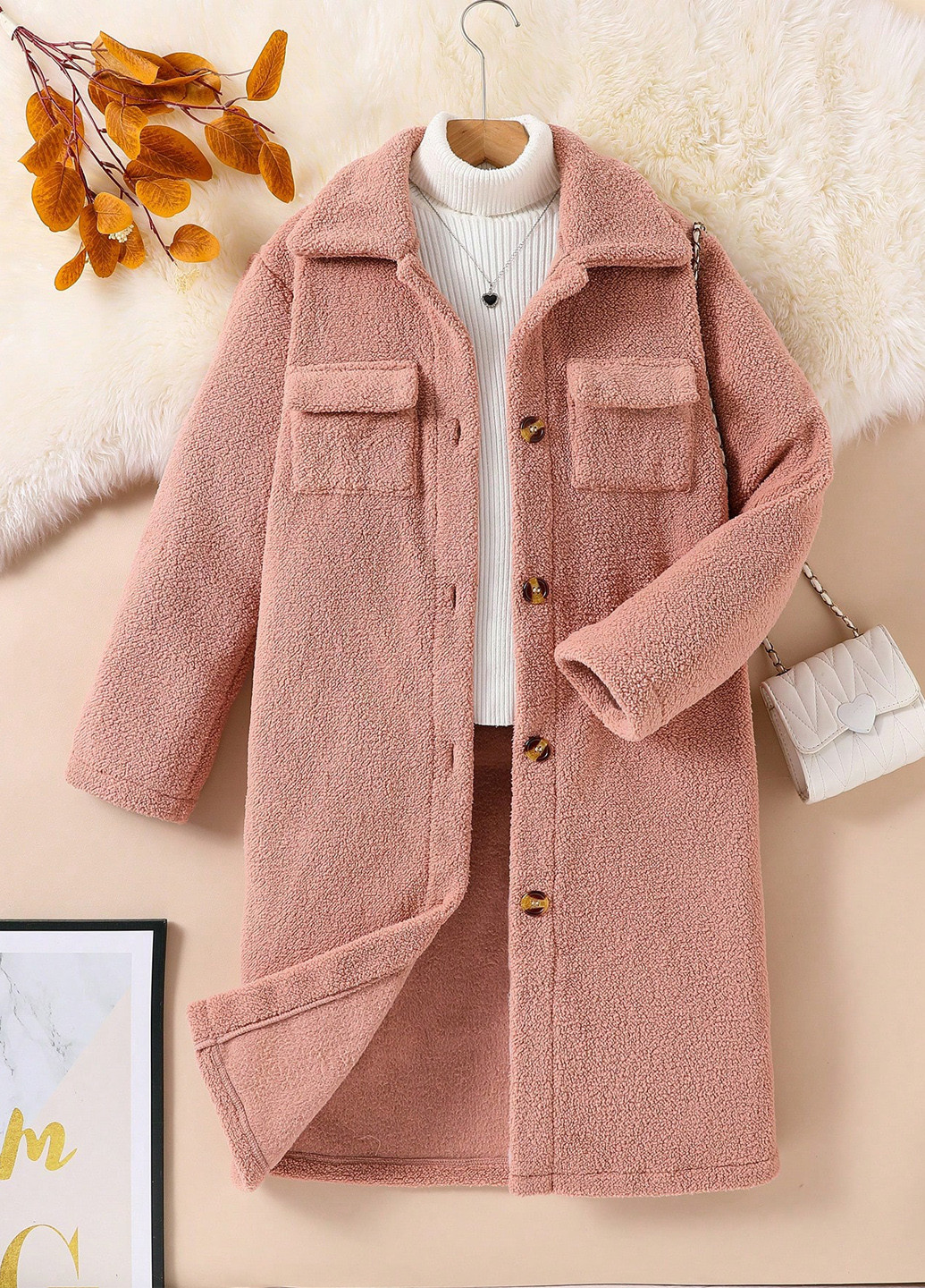 Светло-розовое демисезонное Пальто однобортное SHEIN