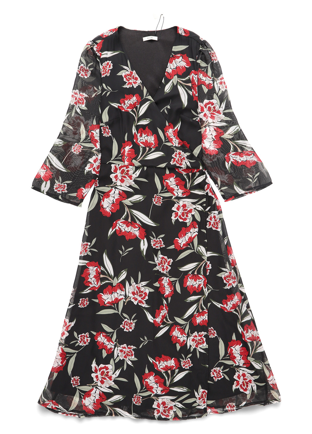 Черное кэжуал платье на запах Kiomi с цветочным принтом