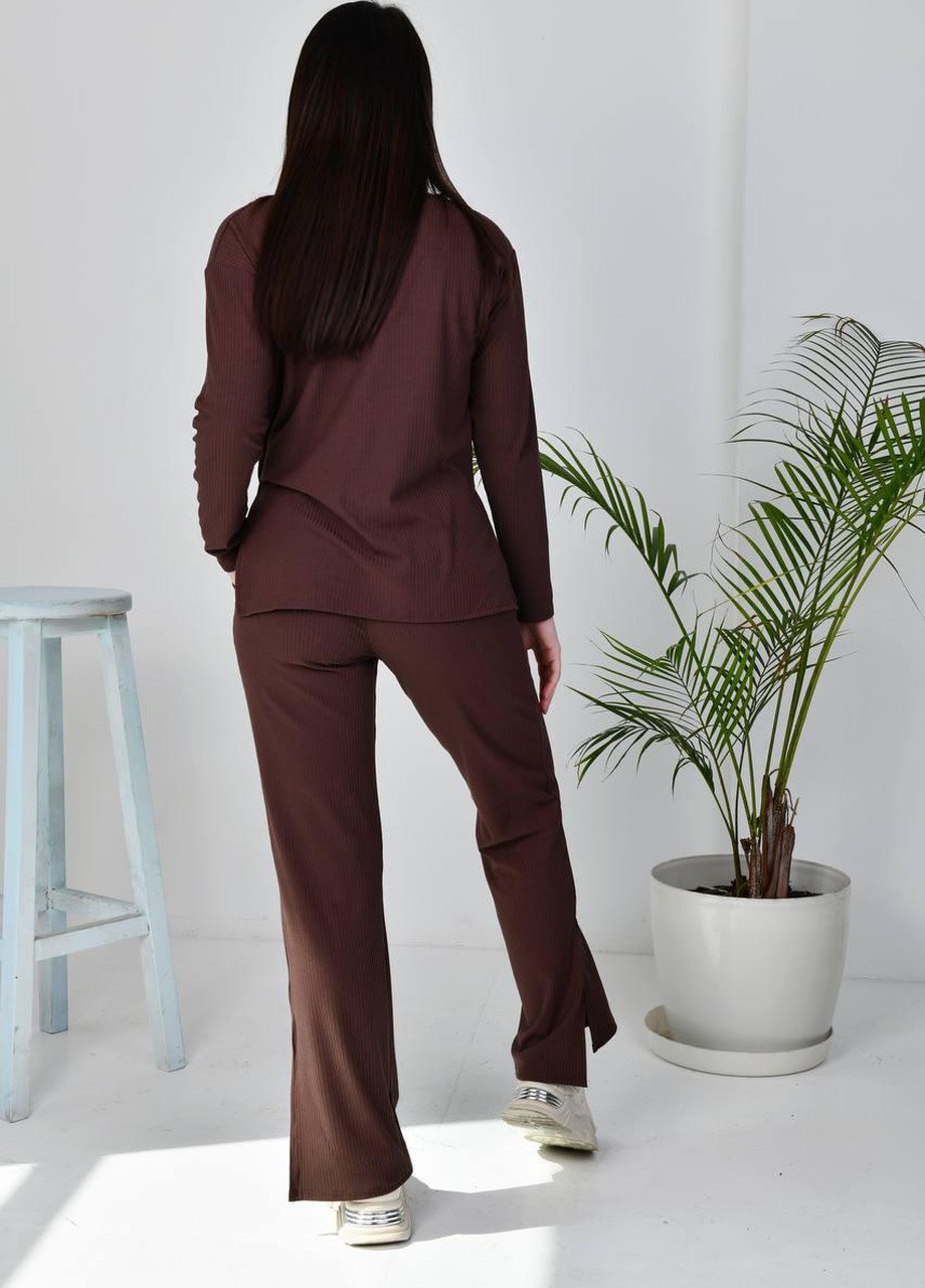 Женский трикотажный костюм кофта и брюки шоколадного цвета р.42/44 359148 New Trend тёмно-коричневый