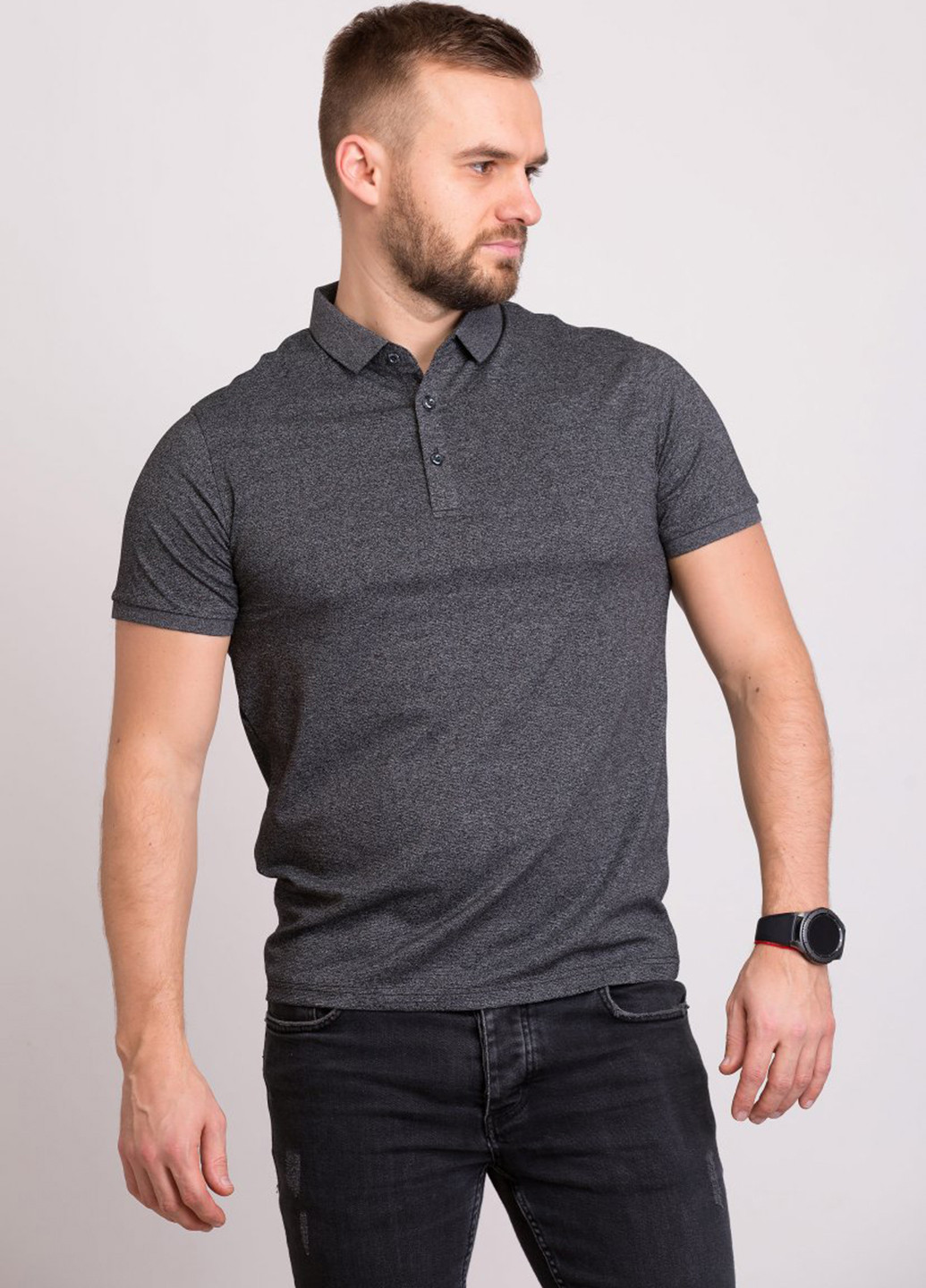 Темно-серая футболка-поло для мужчин Trend Collection меланжевая