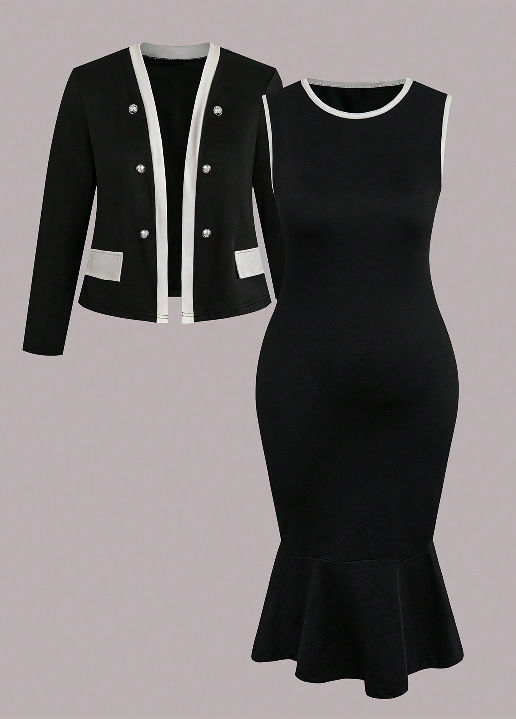 Черный демисезонный комплект (жакет, платье) SHEIN