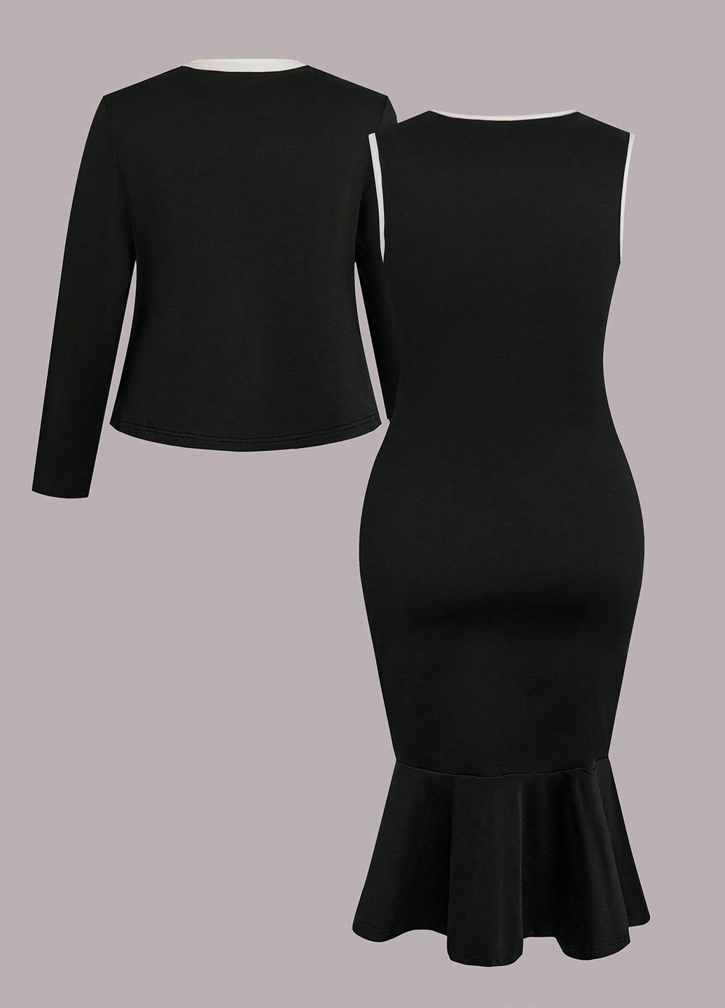 Черный демисезонный комплект (жакет, платье) SHEIN