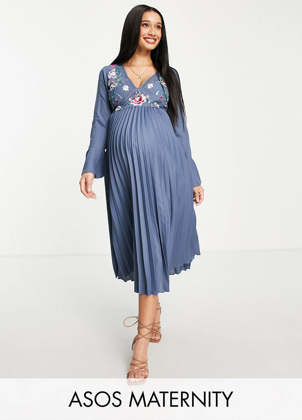 Синее кэжуал платье для беременных плиссированное Asos однотонное