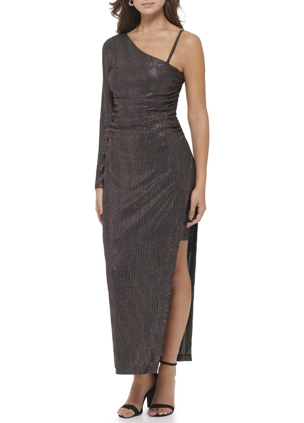 Черное вечернее платье на одно плечо Guess однотонное