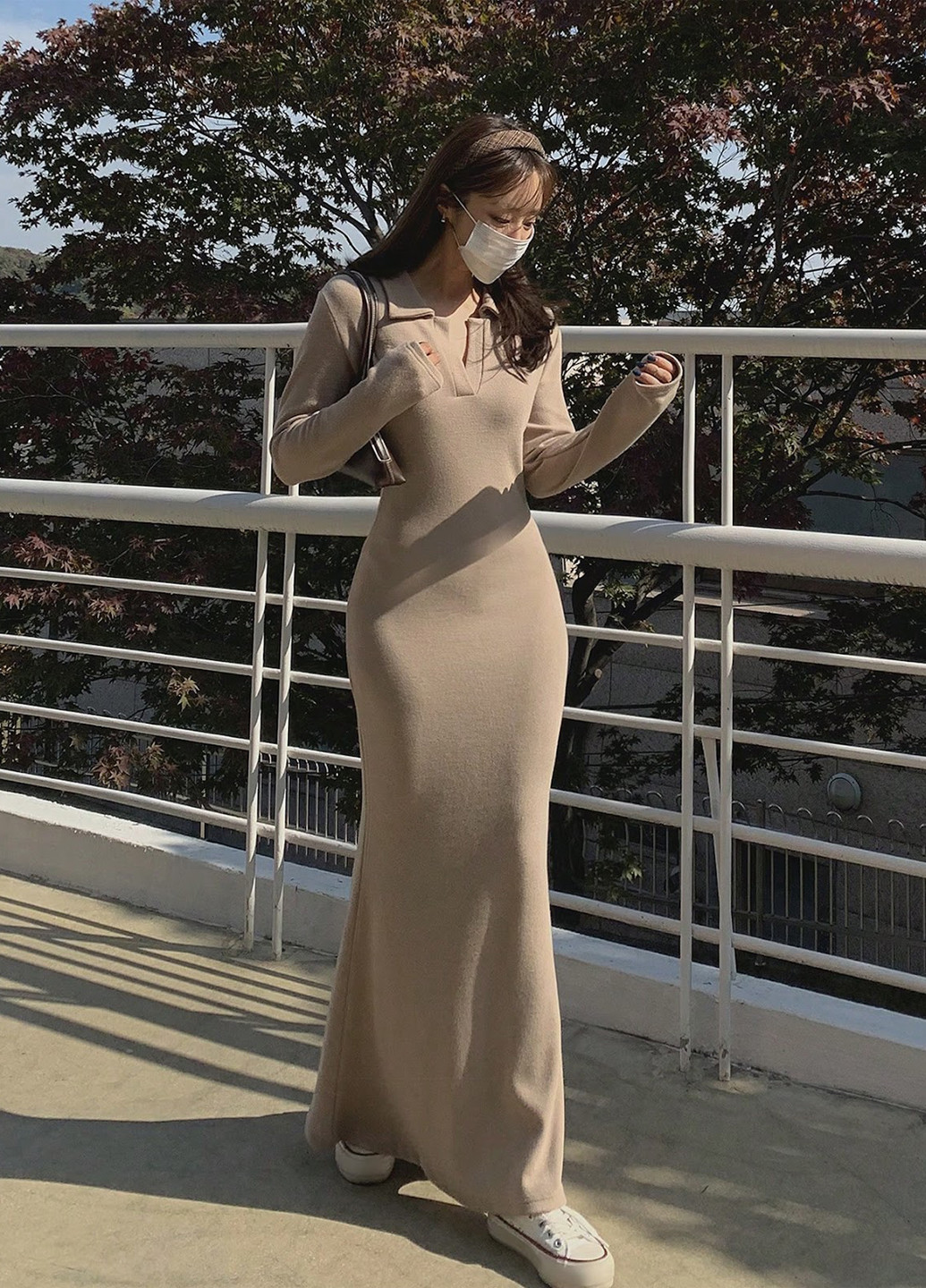 Темно-бежевое кэжуал платье поло, годе SHEIN однотонное