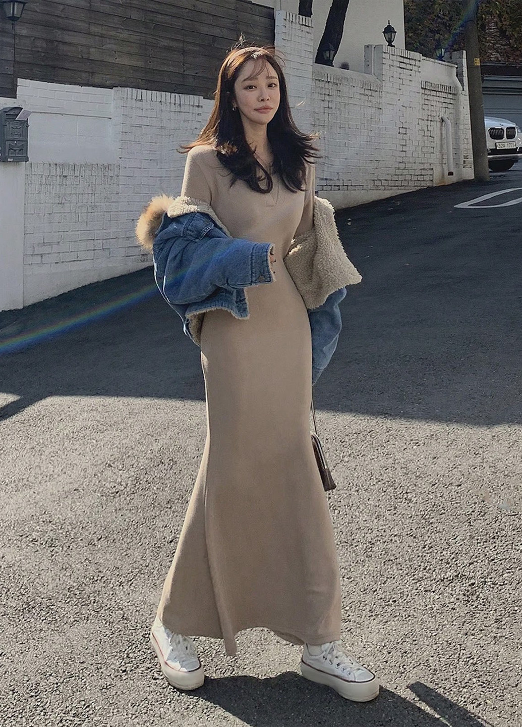 Темно-бежевое кэжуал платье поло, годе SHEIN однотонное