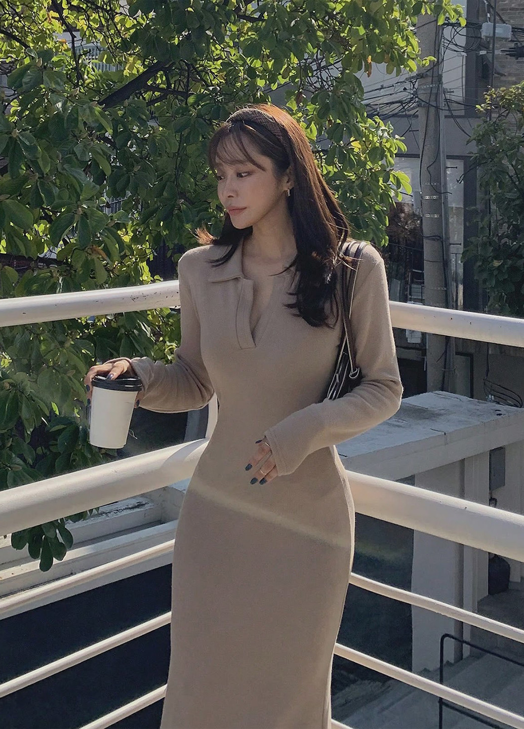 Темно-бежевое кэжуал платье поло, годе SHEIN однотонное