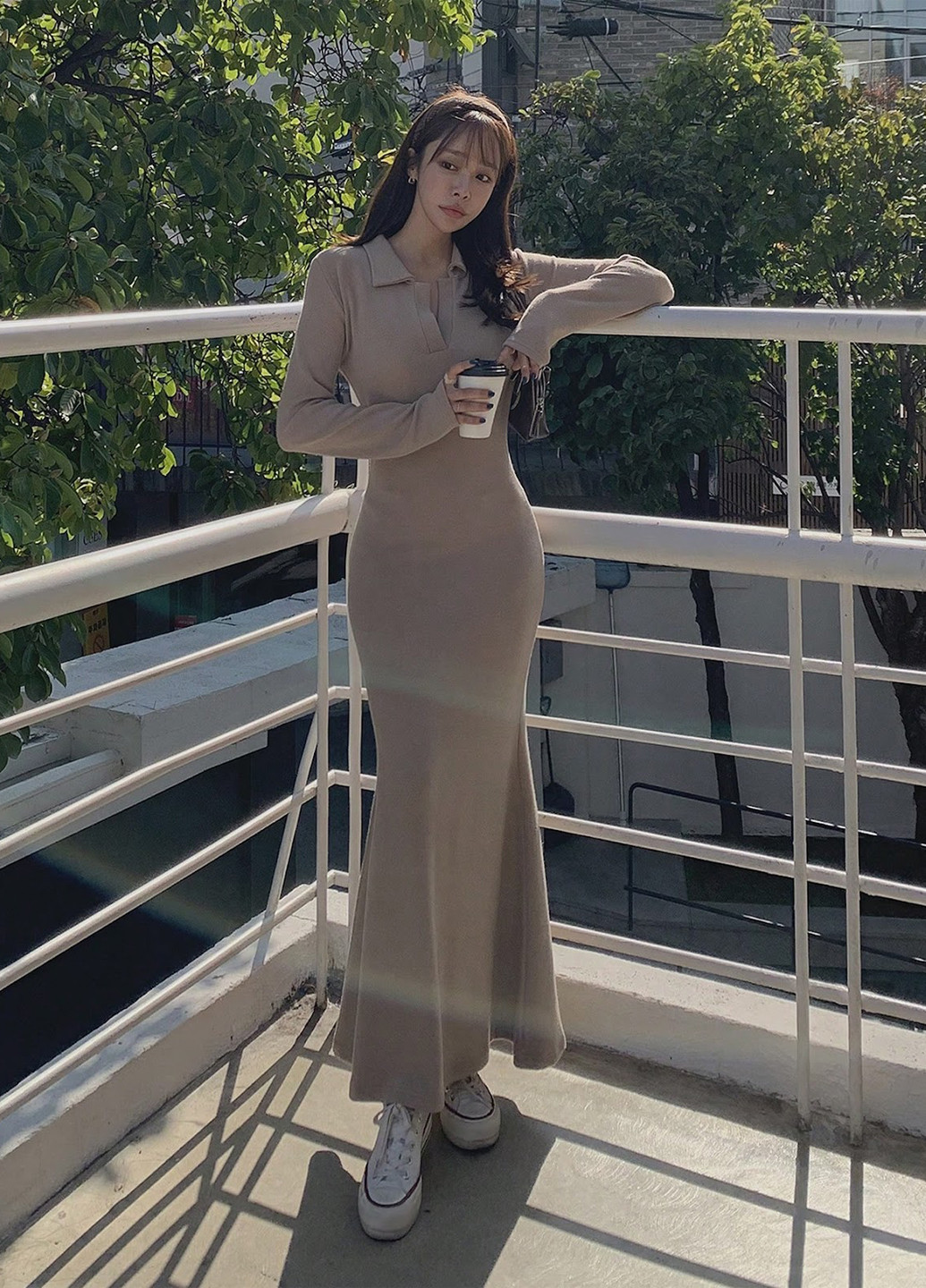 Темно-бежевое кэжуал платье поло, годе SHEIN однотонное