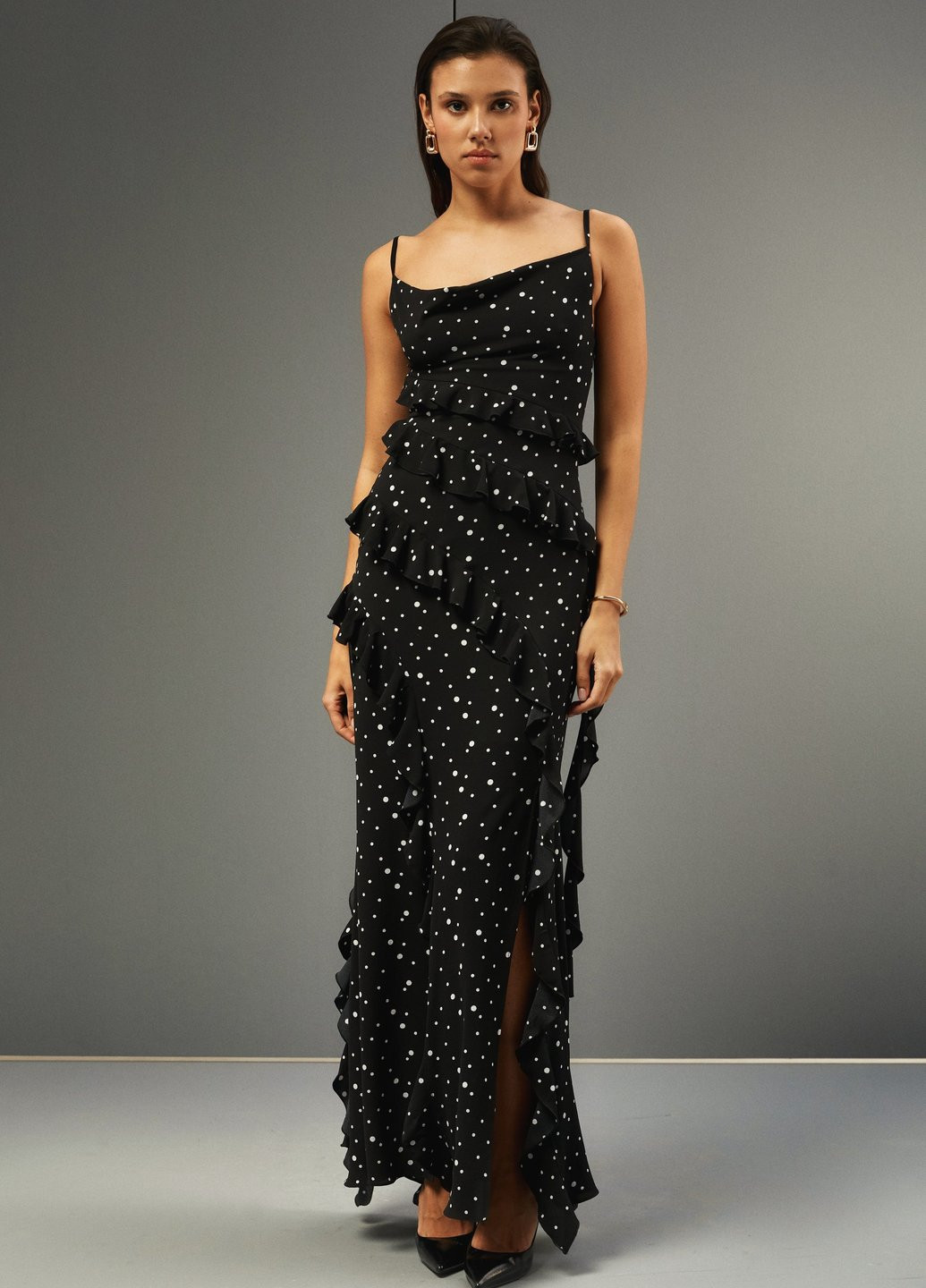 Чорна вечірня, кежуал сукня з відкритою спиною Gepur в горошок