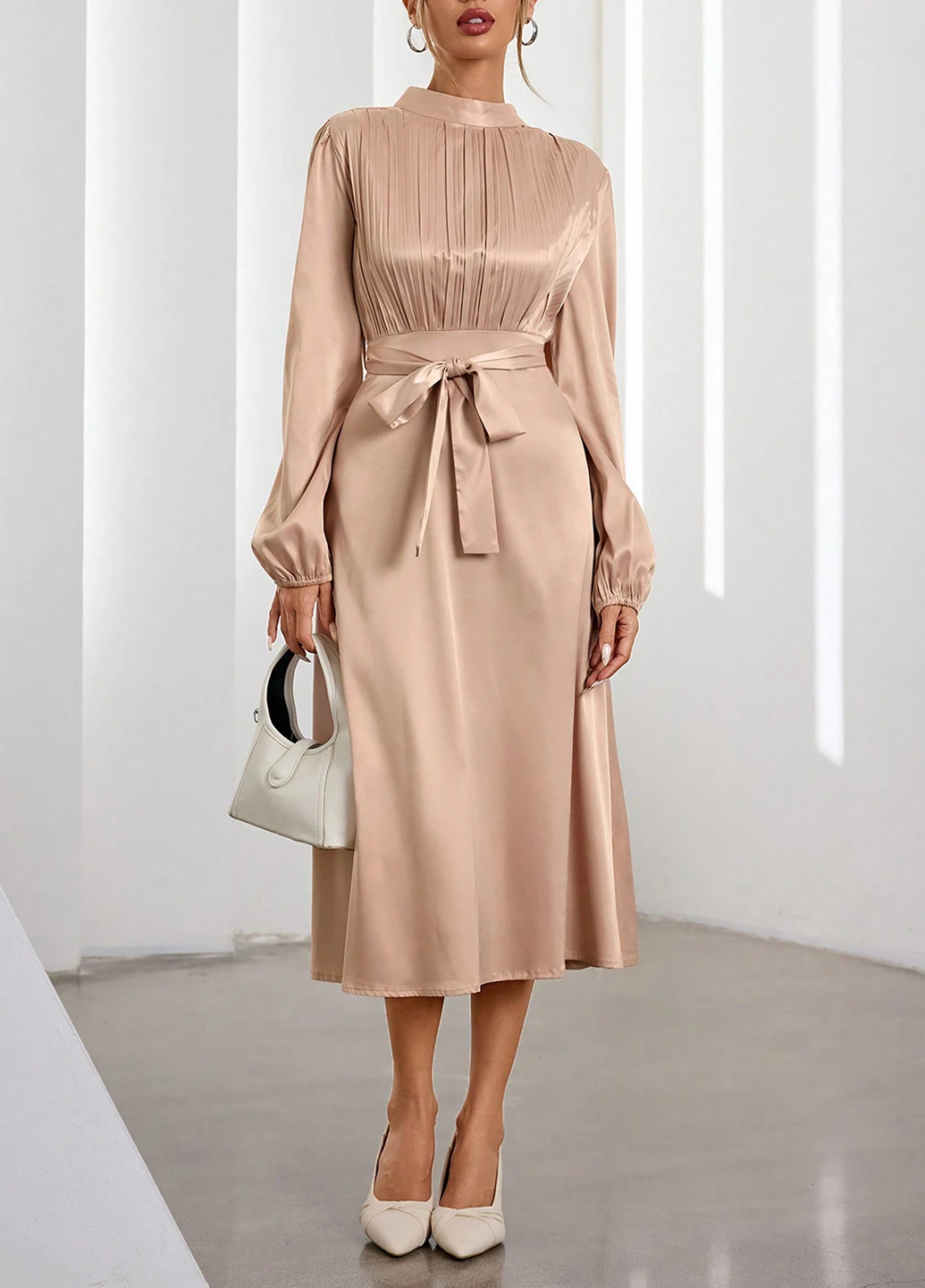 Бежева кежуал, святковий сукня кльош SHEIN однотонна
