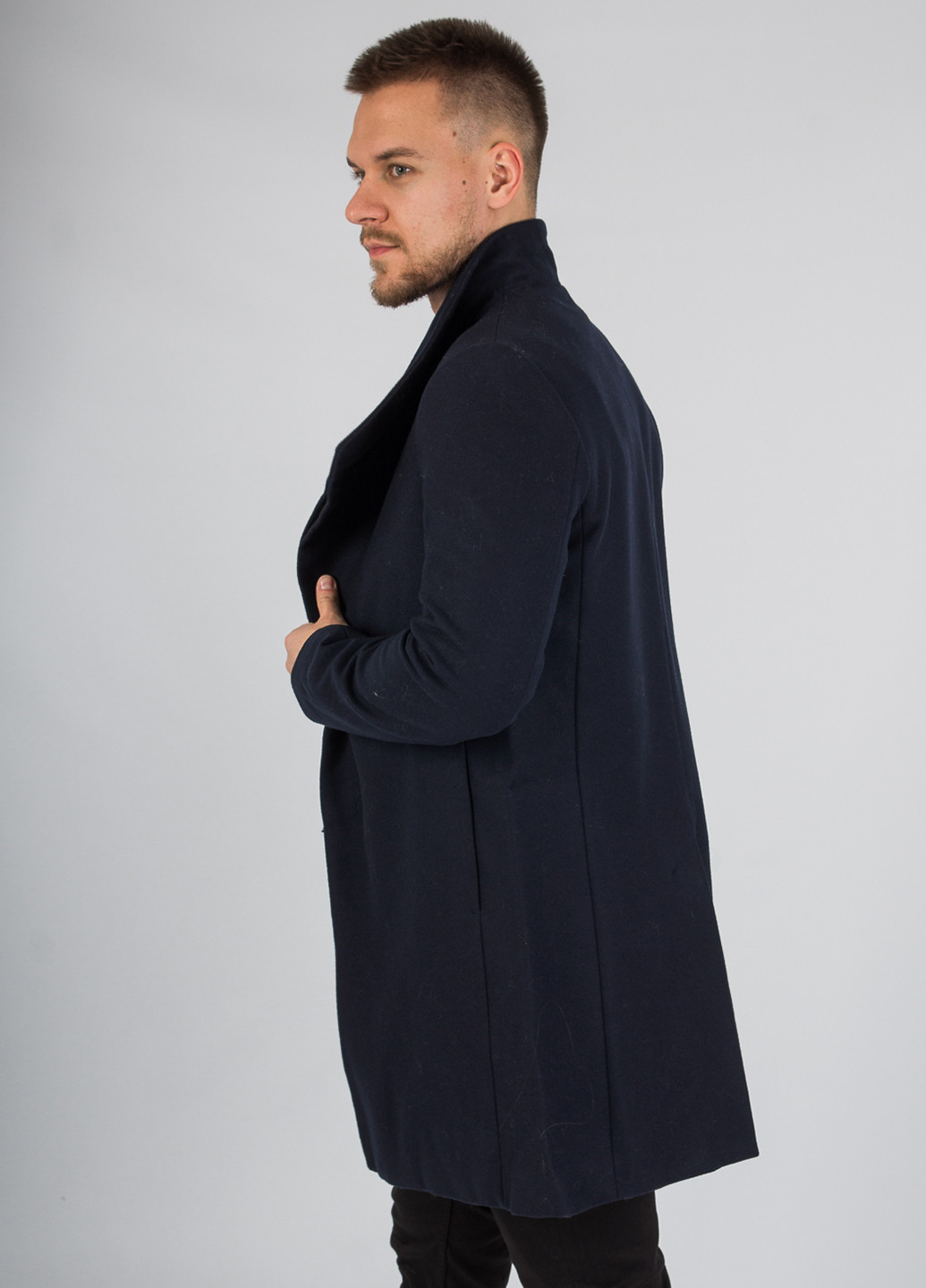 Темно-синее демисезонное Пальто однобортное Zara