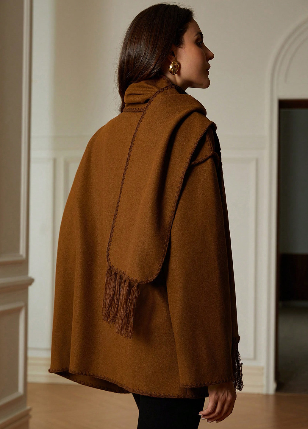 Коричневое демисезонное Пальто однобортное SHEIN