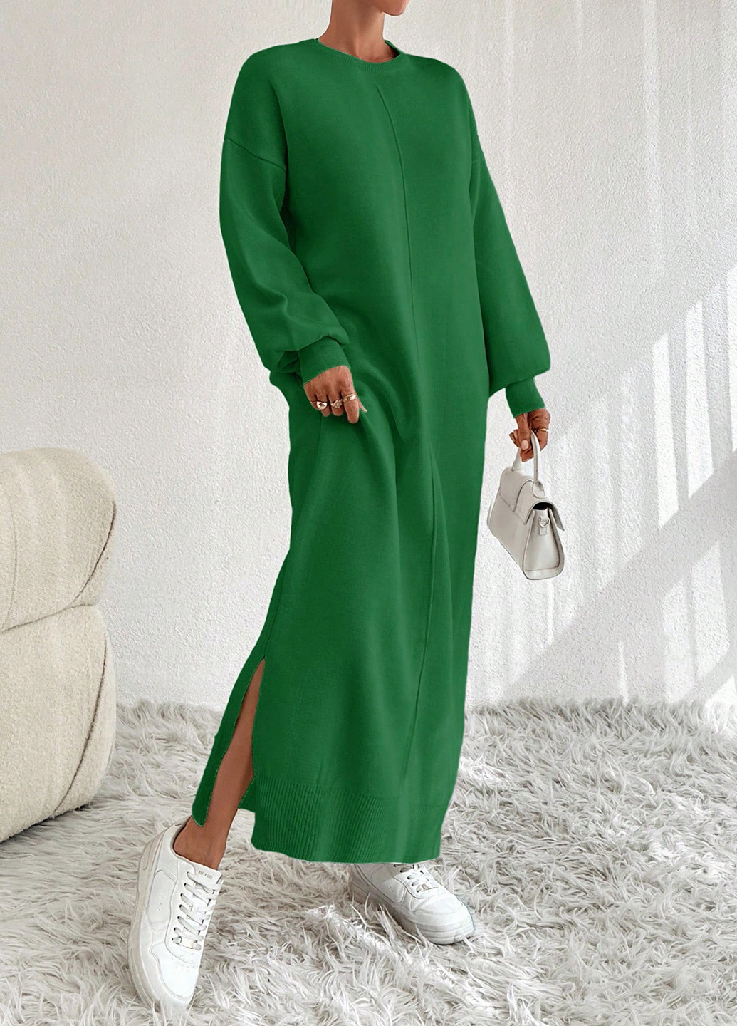 Зеленое кэжуал платье платье-свитер SHEIN однотонное