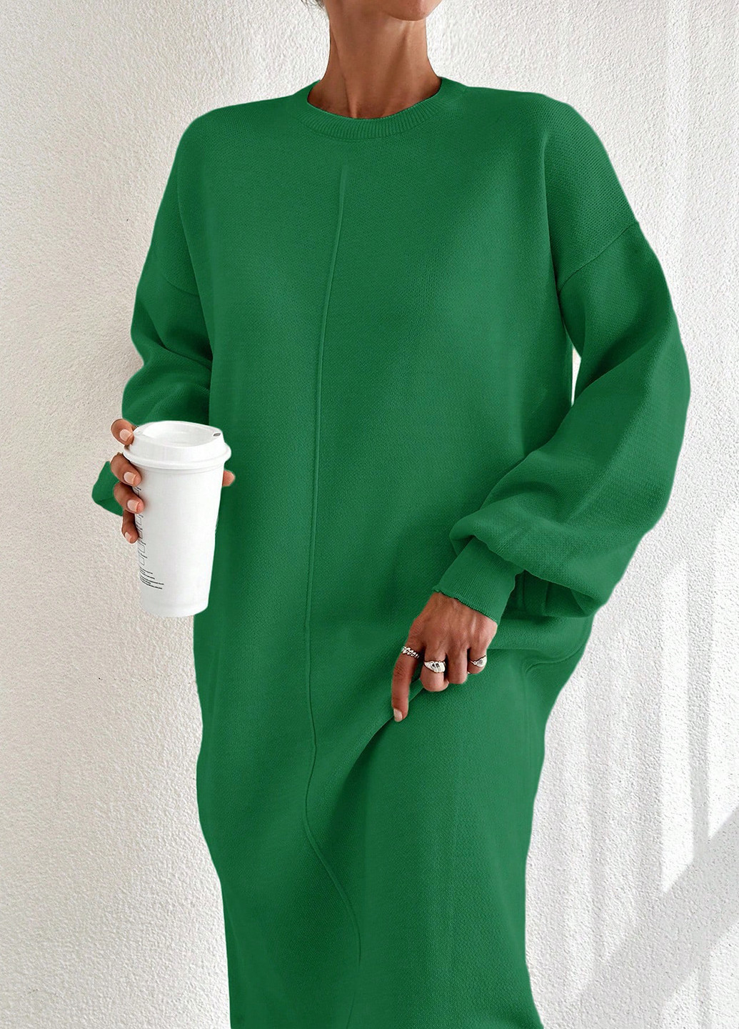 Зеленое кэжуал платье платье-свитер SHEIN однотонное