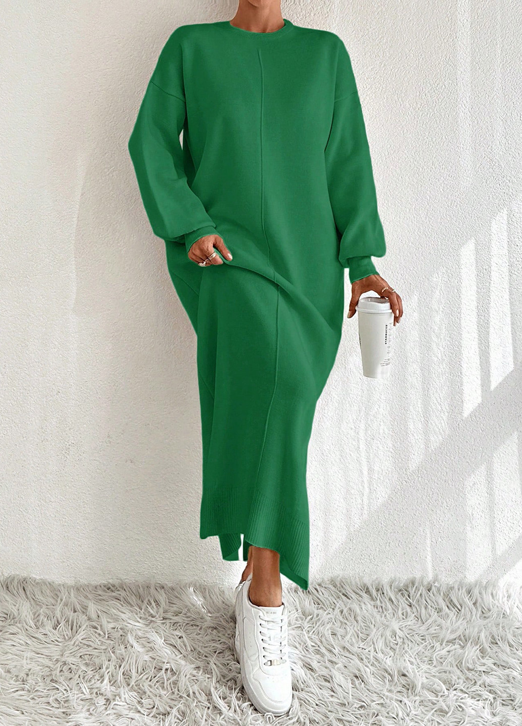 Зеленое кэжуал платье платье-свитер SHEIN однотонное