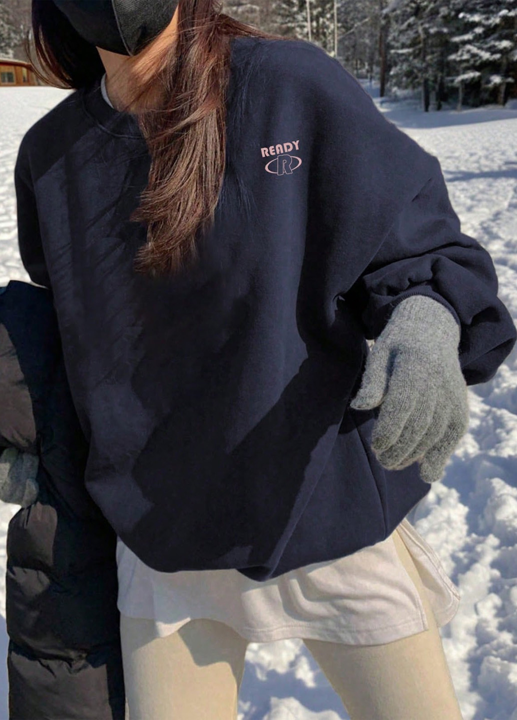 Темно-синий свитшот SHEIN надпись без декора (325077811)