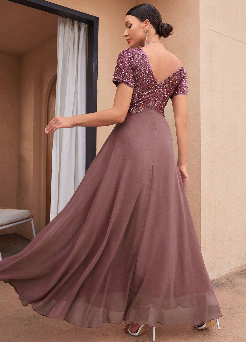 Рожево-коричнева вечірня сукня кльош SHEIN однотонна