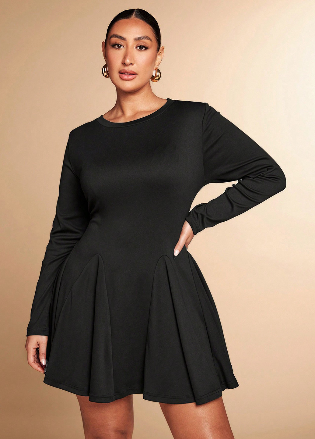 Чорна вечірня, кежуал сукня кльош SHEIN однотонна