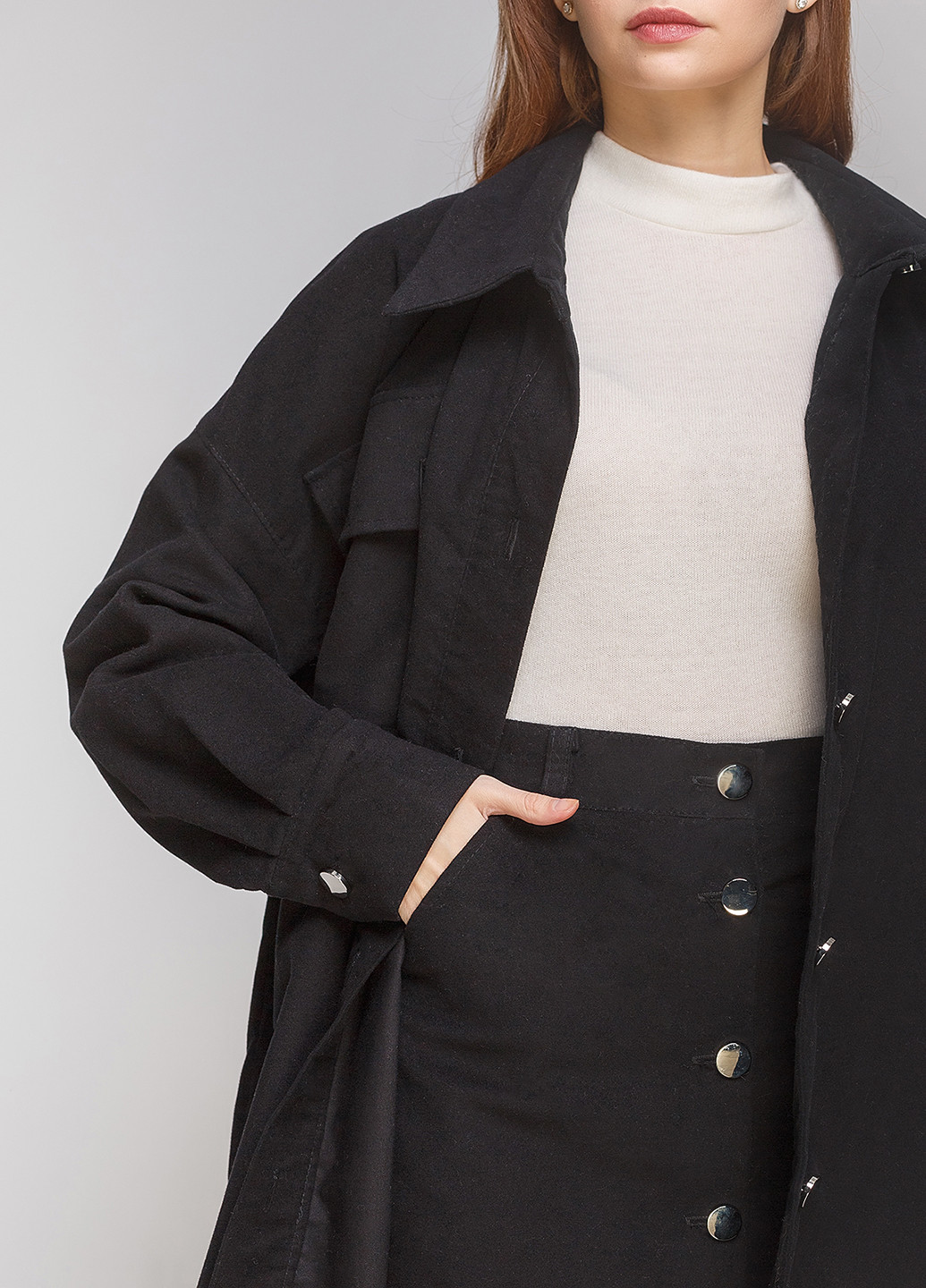 Костюм (рубашка, юбка) Kristina Mamedova юбочный однотонный чёрный кэжуал шерсть