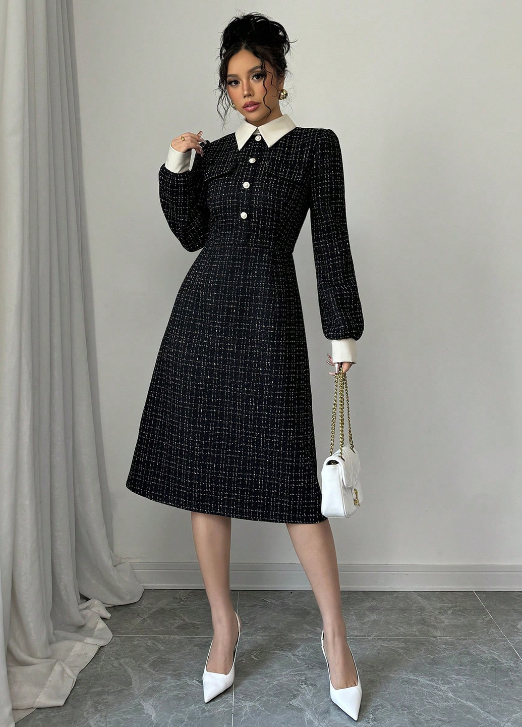 Чорна святковий, ділова сукня а-силует SHEIN в клітинку
