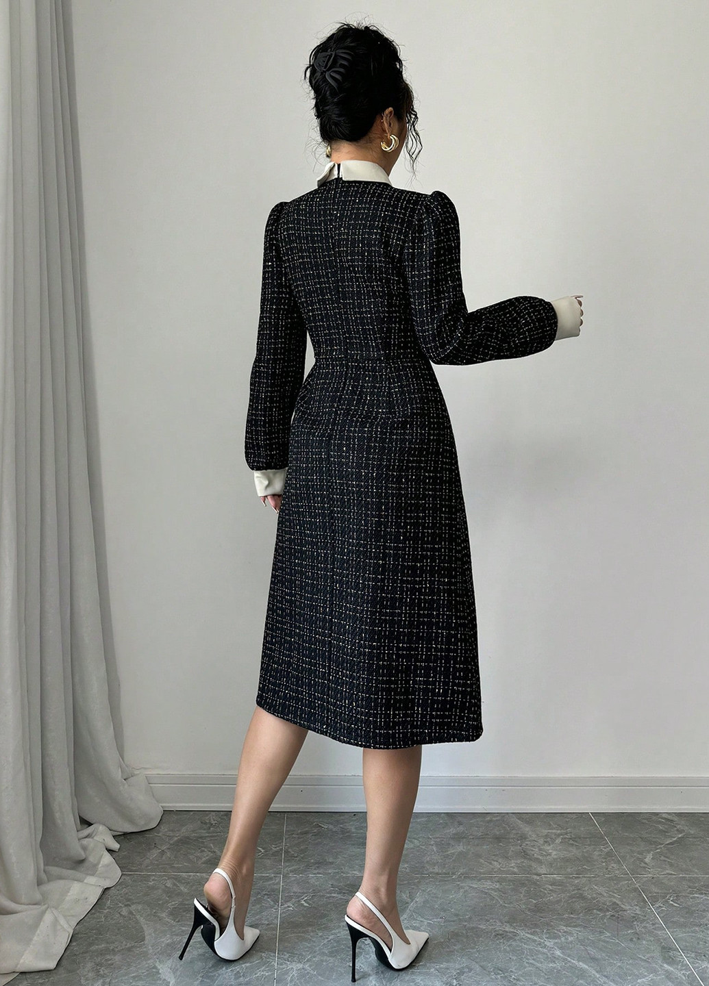 Чорна святковий, ділова сукня а-силует SHEIN в клітинку