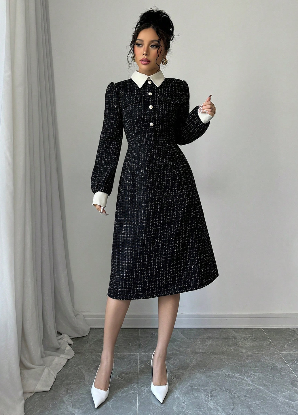 Чорна святковий, ділова сукня а-силует SHEIN в клітинку