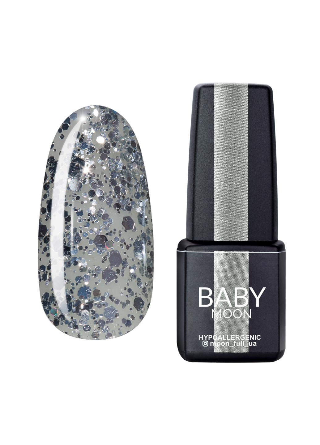 Гель лак BABY Dance Diamond Gel polish, 6 мл №019 серебряный глиттер на полупрозрачной основе Moon (251417394)