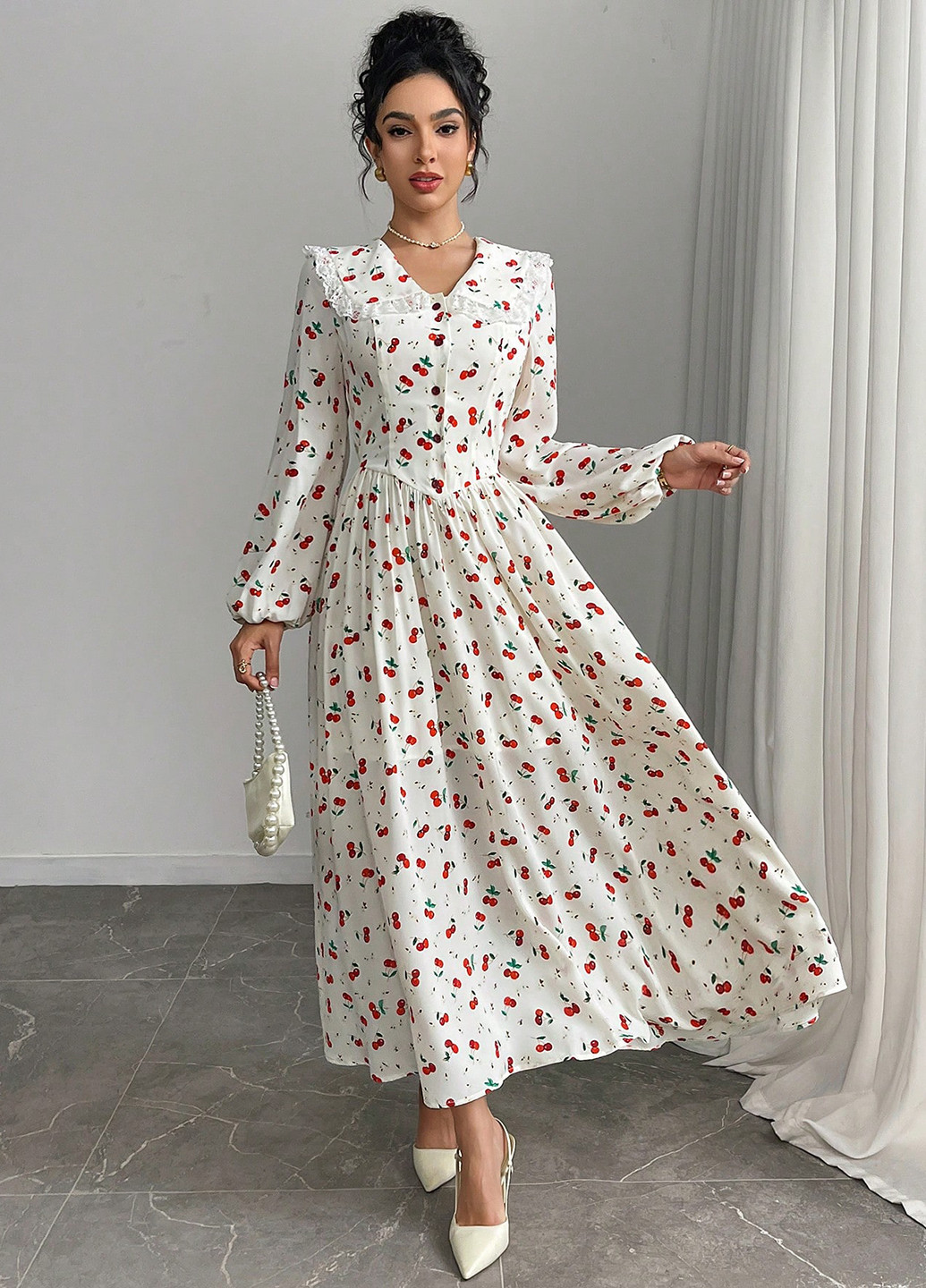 Молочна кежуал, святковий сукня кльош SHEIN з малюнком